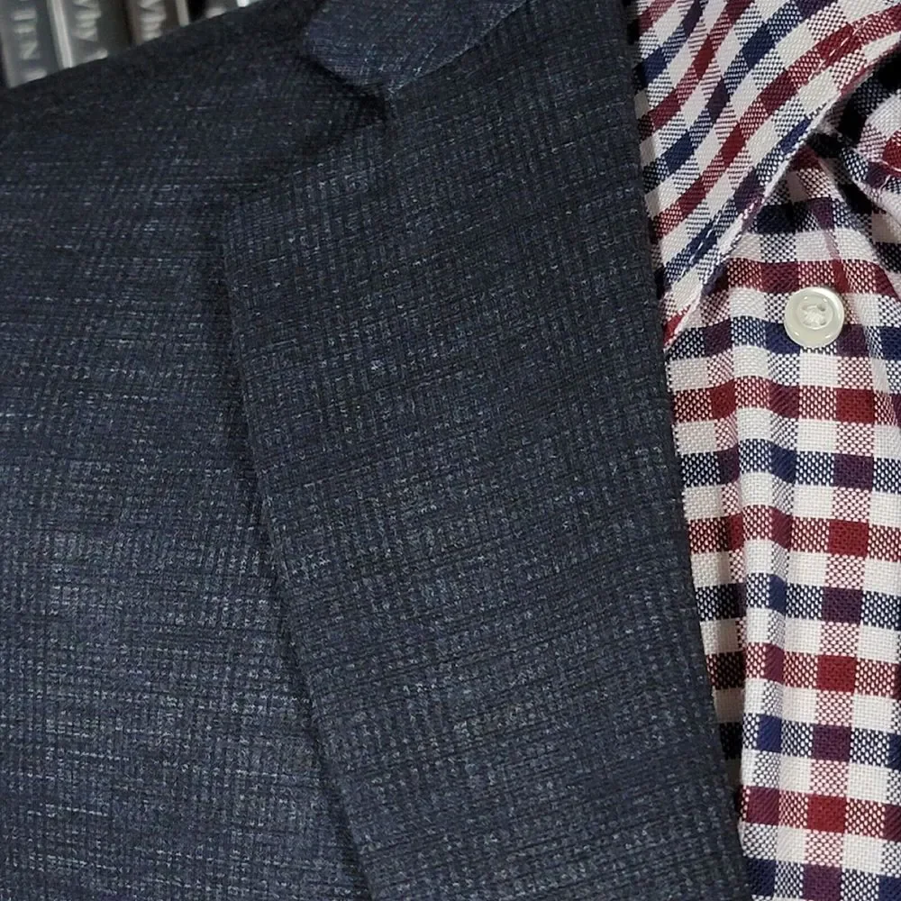 Joseph Abboud Men's Sport Coat‎ Blazer Two Button Navy Blue Plaid Slim Fit XLT